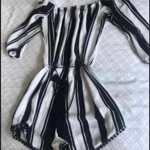 Striped off the shoulder one piece